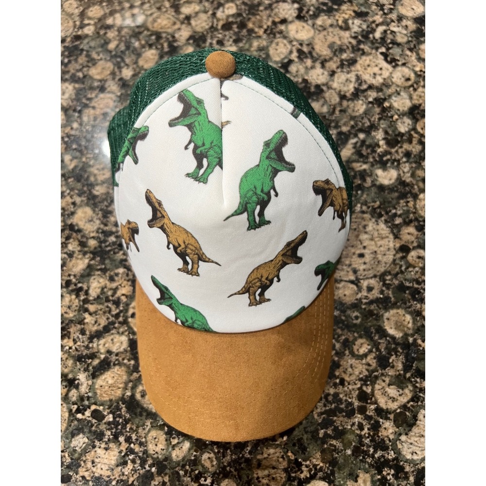 Knuckleheads Boys Mix Dino Dinosaur Trucker Hat Green Tan Snapback Small